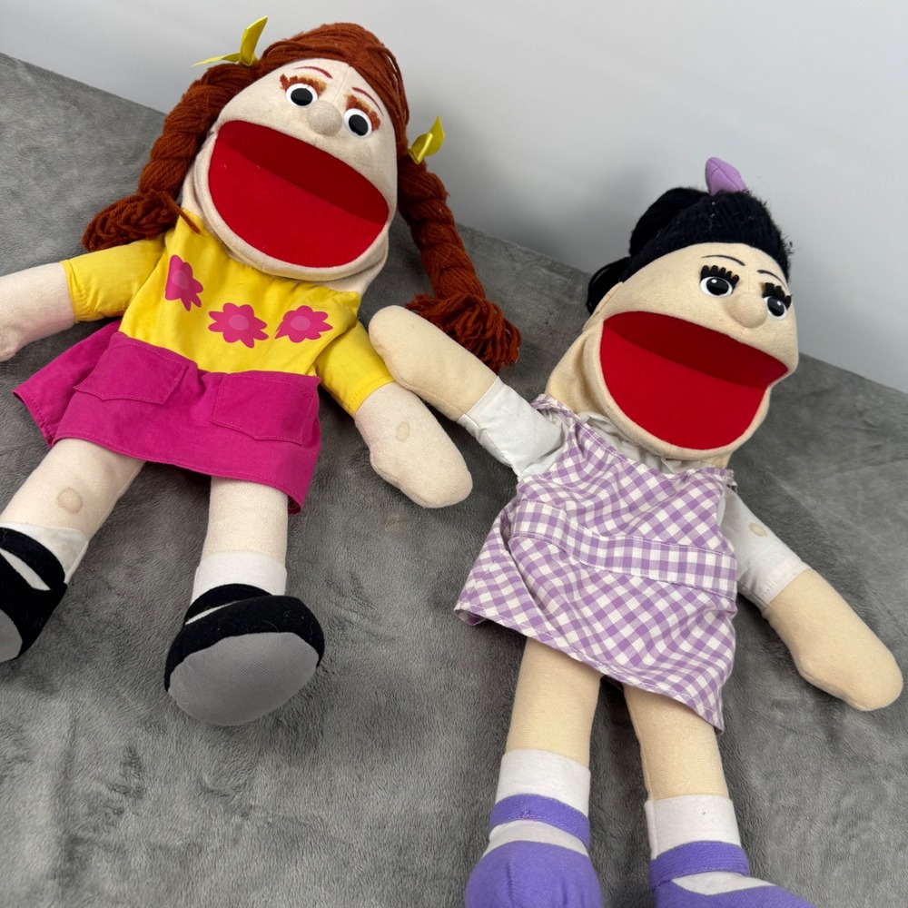 Lakeshore Hand Puppet Set 2 Girls Vintage 20" Yellow Purple Good Condition Plush
